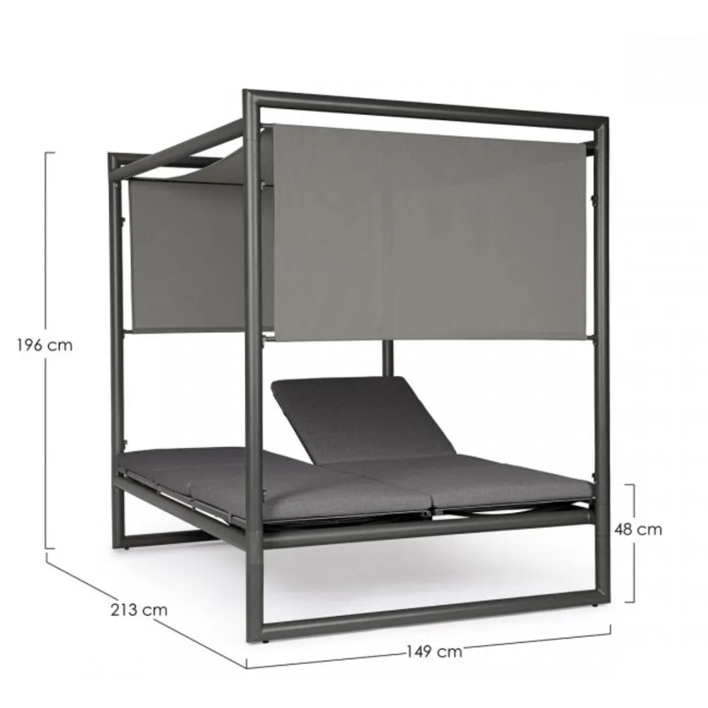 Daybed KONNOR in alluminio ANTRACITE con lettini reclinabili grigio scuro