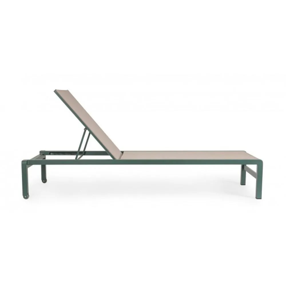 Set di 4 lettini reclinabili KONNOR in alluminio verde e textilene tortora, con ruote