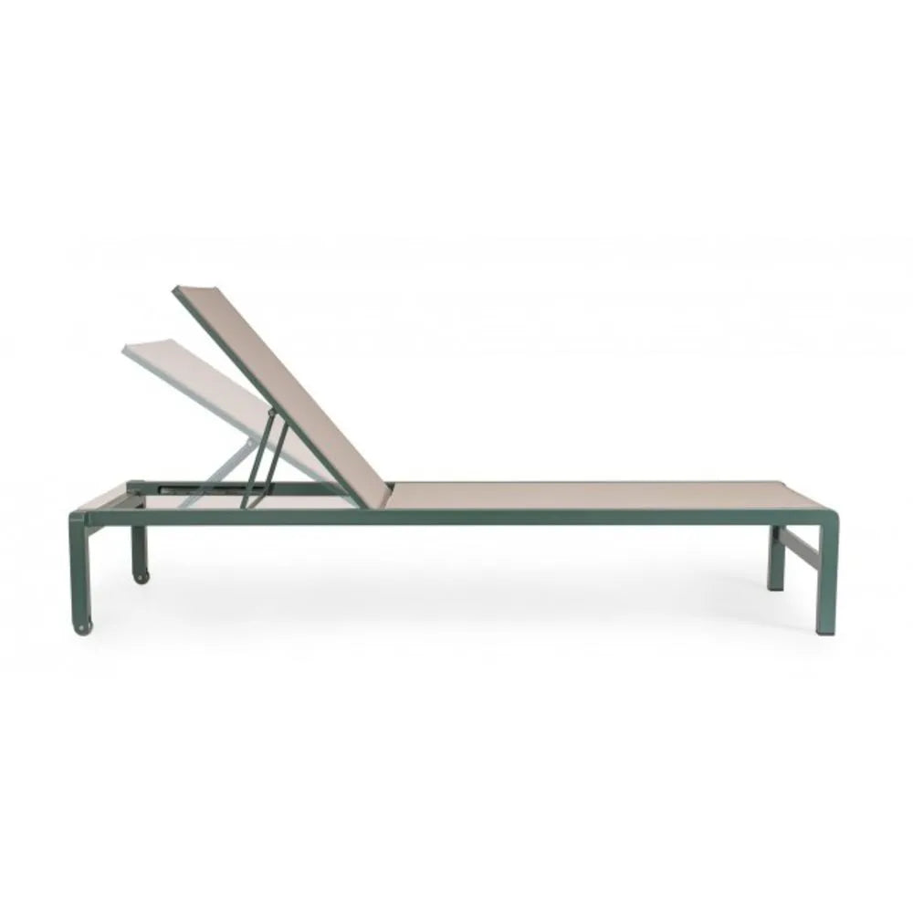 Set di 4 lettini reclinabili KONNOR in alluminio verde e textilene tortora, con ruote