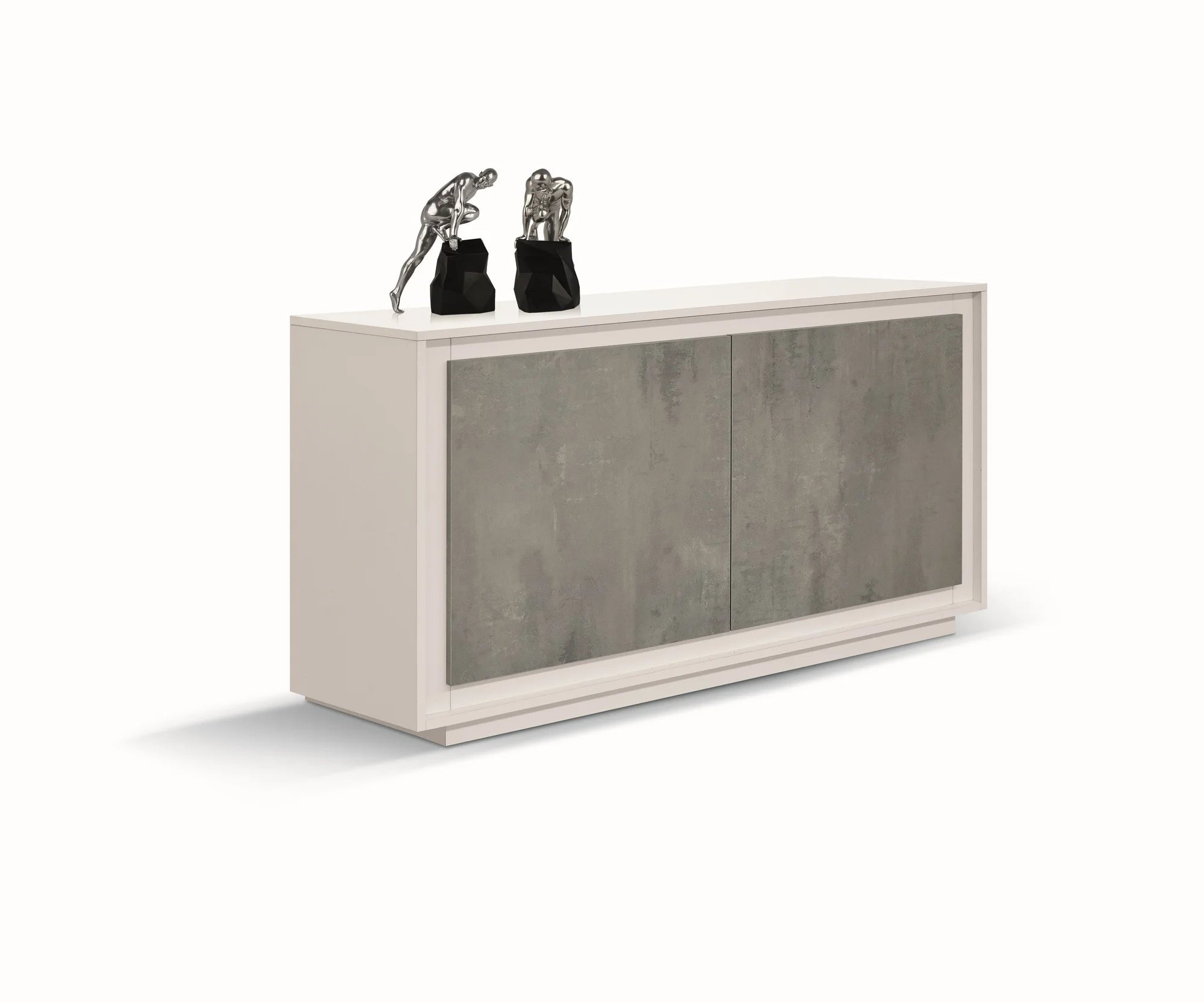 Credenza LAMPEDUSA in legno bianco frassinato, ante finitura grigio cemento, 140×50 cm