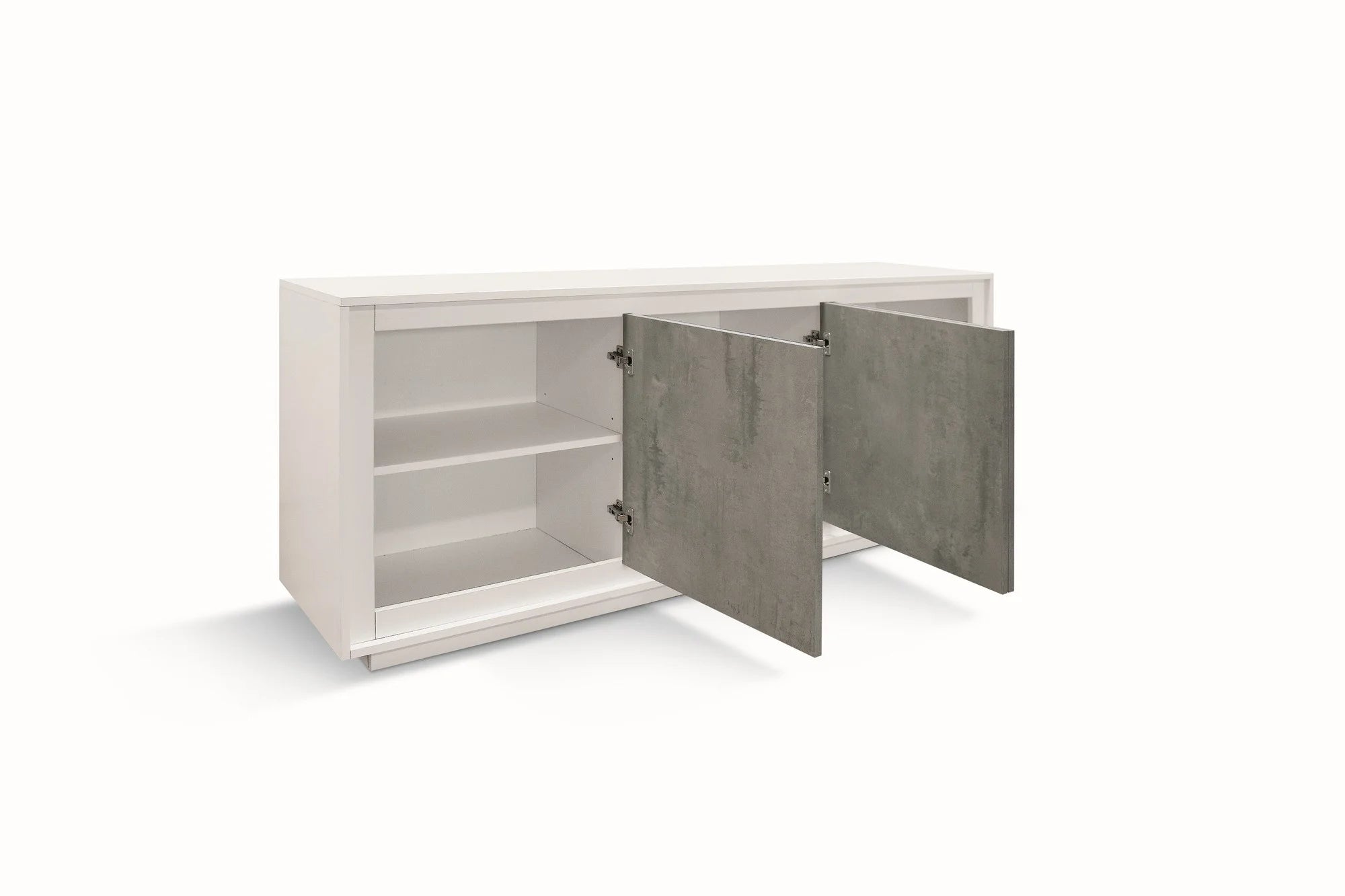 Credenza LAMPEDUSA in legno bianco frassinato, ante finitura grigio cemento, 180×50 cm