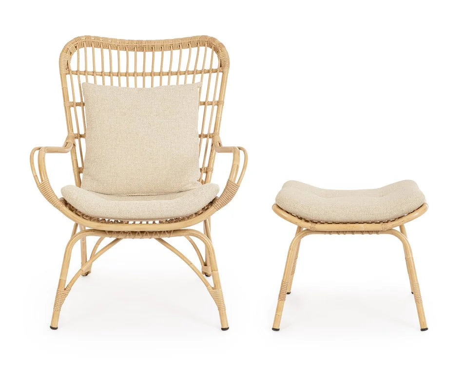 Poltrona lounge con poggiapiedi MAELA effetto rattan