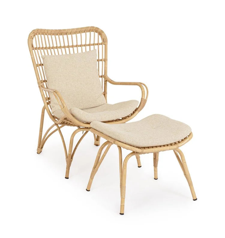 Poltrona lounge con poggiapiedi MAELA effetto rattan