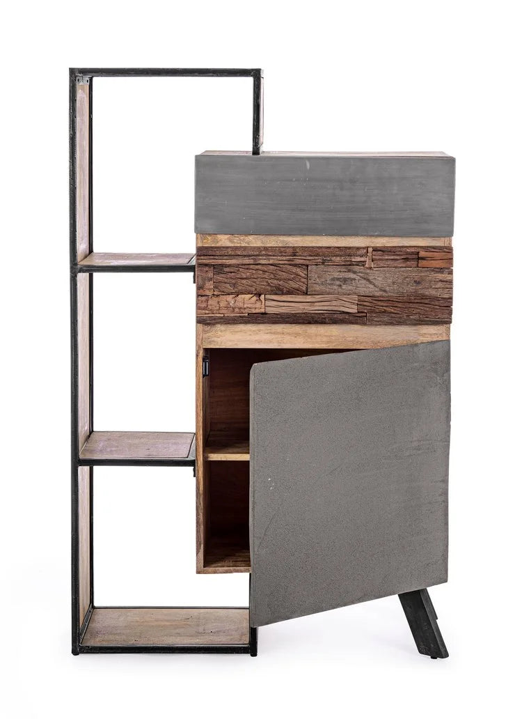 Credenza MANCHESTER in legno di mango e acciaio nero, 90x40x140 cm