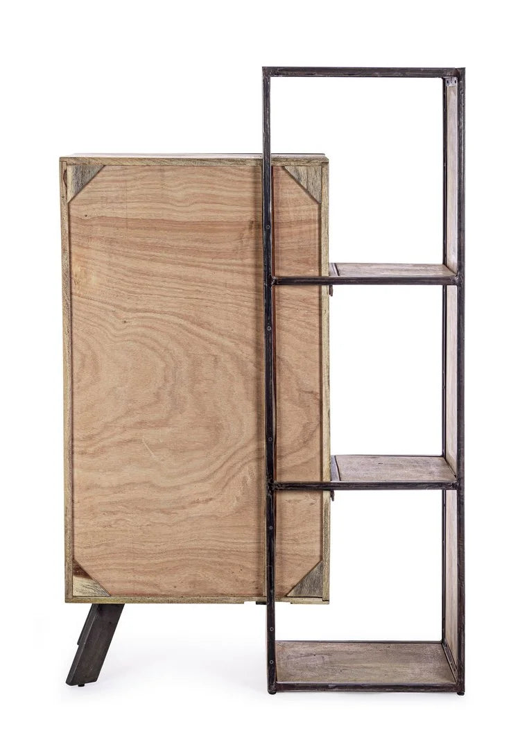 Credenza MANCHESTER in legno di mango e acciaio nero, 90x40x140 cm