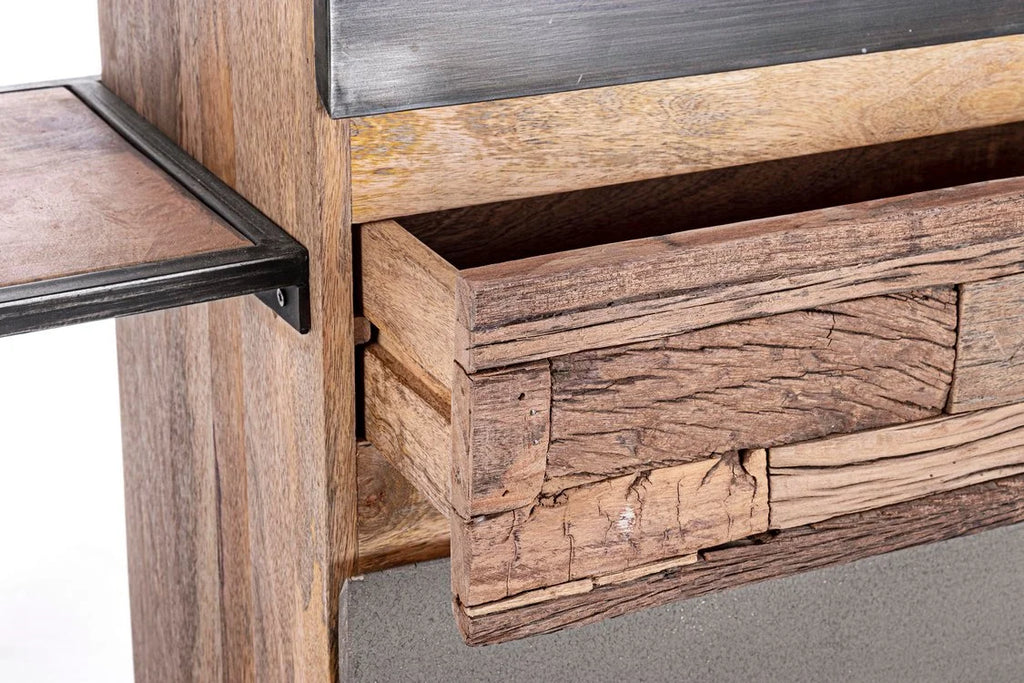 Credenza MANCHESTER in legno di mango e acciaio nero, 90x40x140 cm