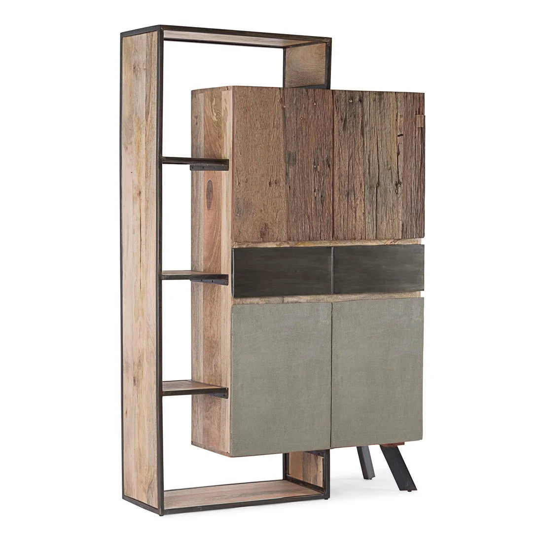 Credenza MANCHESTER in legno di mango e acciaio nero, 118x38x180 cm