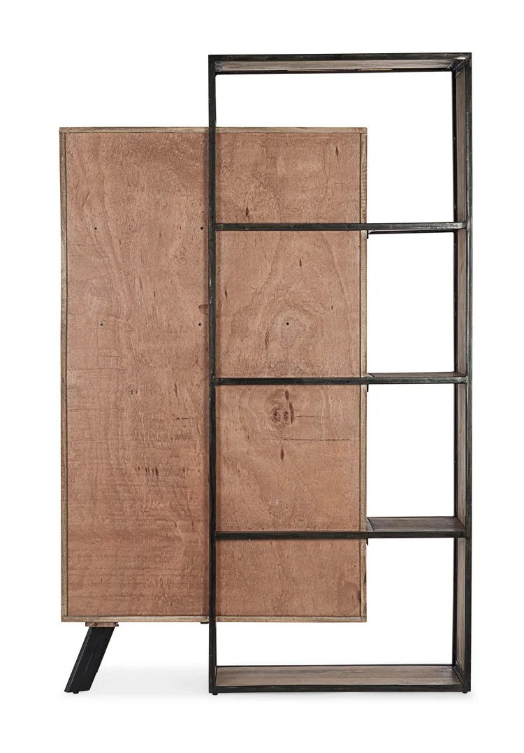 Credenza MANCHESTER in legno di mango e acciaio nero, 118x38x180 cm
