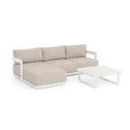 Set salotto MARIEL con divano a 2 posti, chaise longue e tavolino