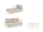 Set salotto MARIEL con divano a 2 posti, chaise longue e tavolino
