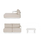 Set salotto MARIEL con divano a 2 posti, chaise longue e tavolino
