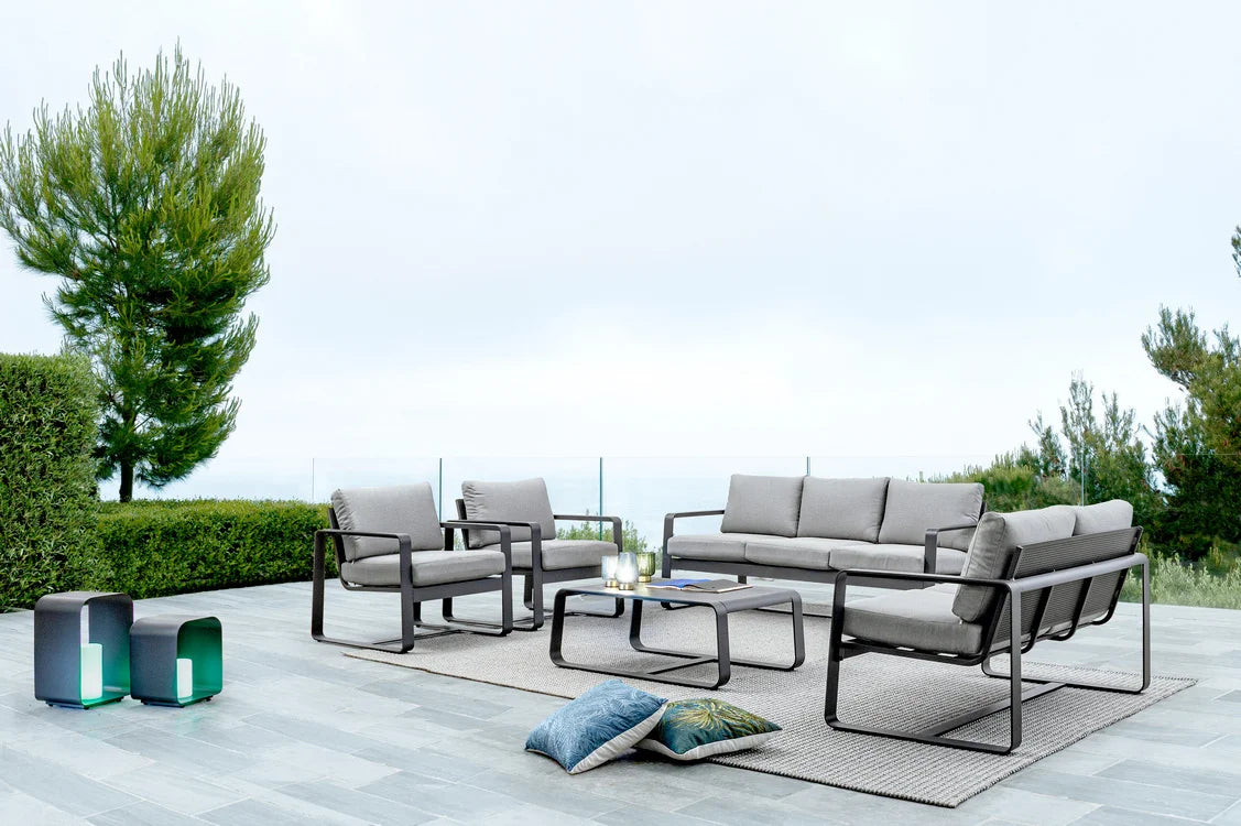 Set di 2 poltrone MERRIGAN in alluminio antracite e tessuto grigio