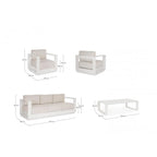 Set salotto MOSES con 1 divano, 2 poltrone e 1 tavolino in alluminio bianco panna