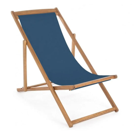 Set di 4 sdraio NOEMI in legno di acacia e tessuto blu, reclinabili