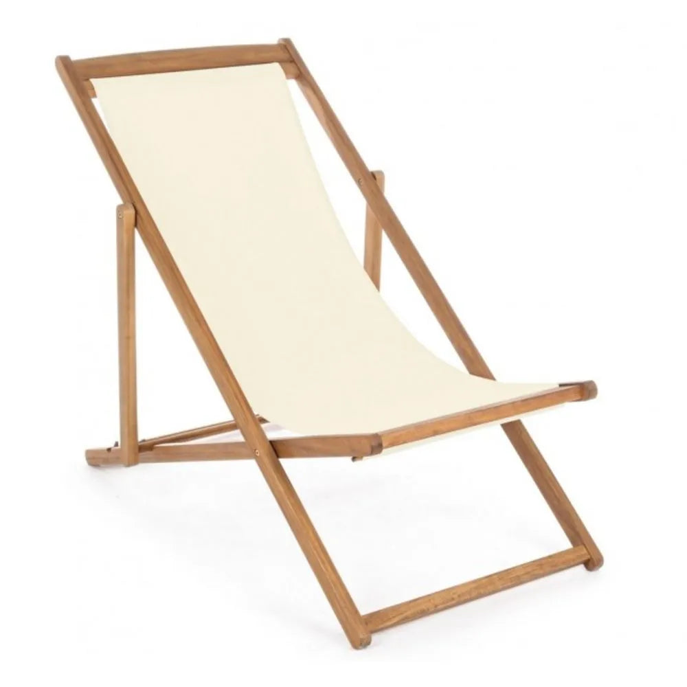 Set di 4 sdraio NOEMI in legno di acacia e tessuto ecru, reclinabili