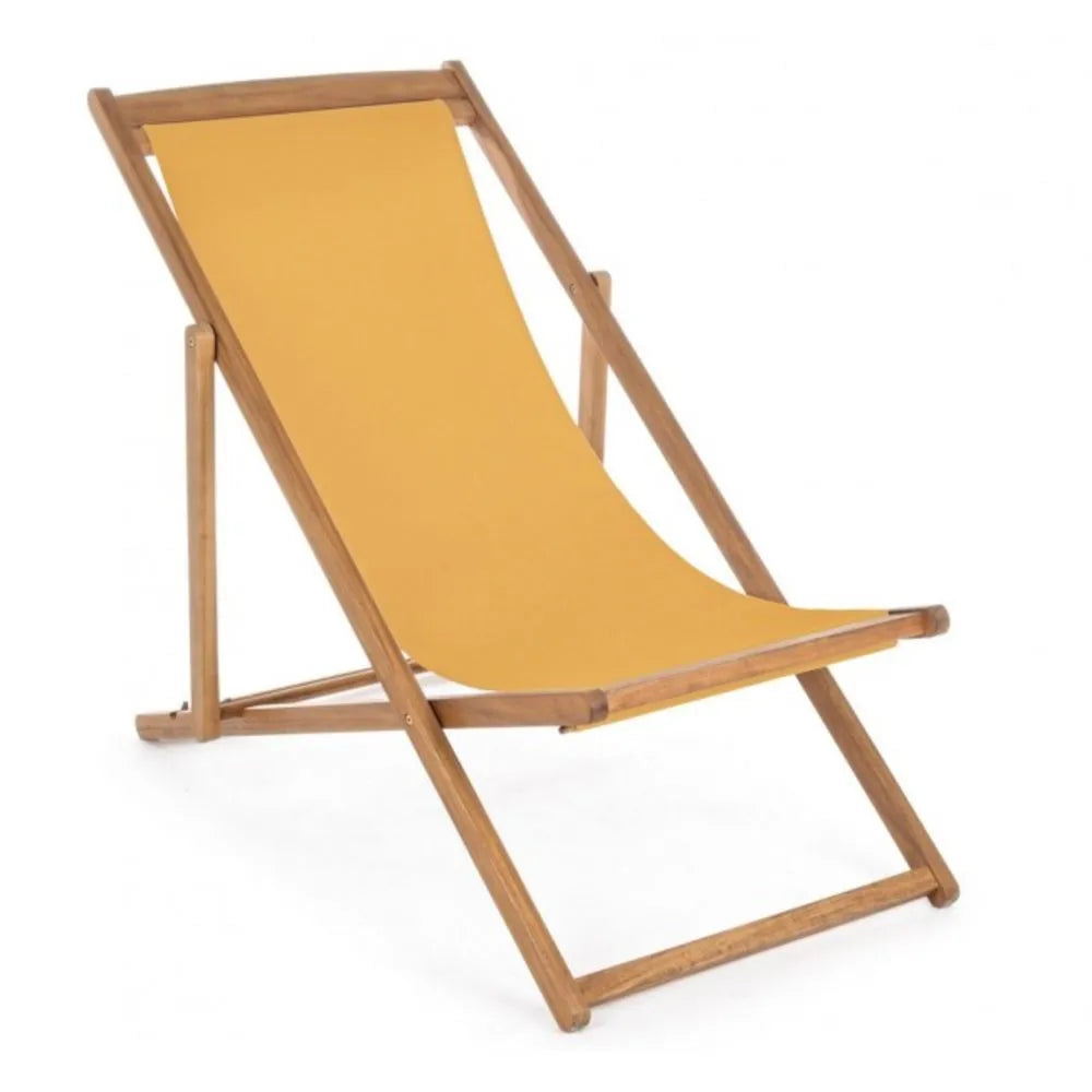 Set di 4 sdraio NOEMI in legno di acacia e tessuto giallo, reclinabili