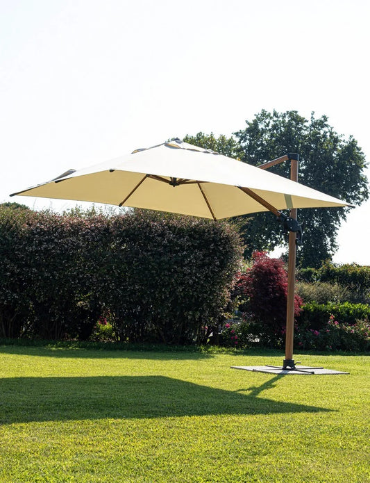 Ombrellone a braccio ORION in alluminio effetto legno, telo beige 3×3