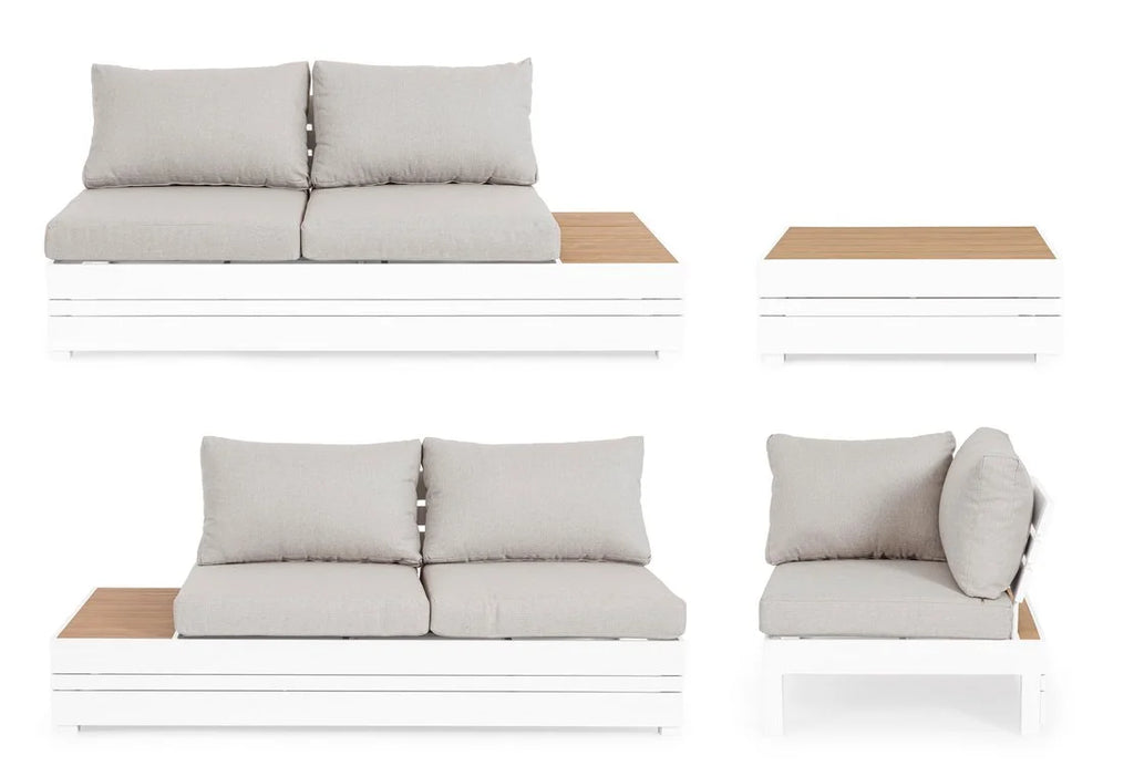 Set salotto angolare OSTEN in alluminio bianco e tessuto tortora