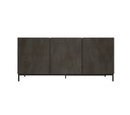 Credenza PIETRASANTA in legno, finitura in acciaio ossidato, piano effetto marmo statuario, 200×50 cm