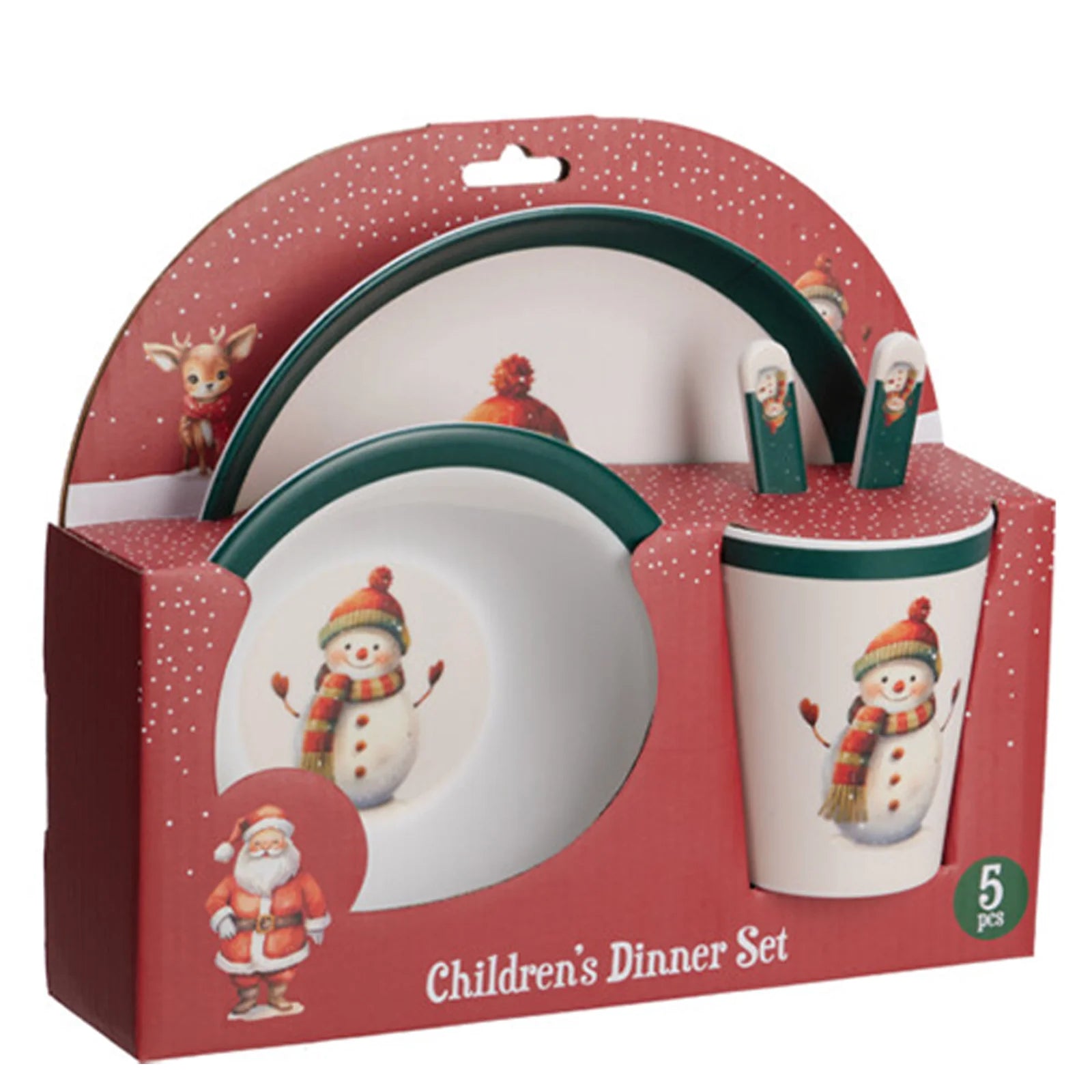 Set 5 pezzi da cena per bambini in melamina con pupazzo di neve