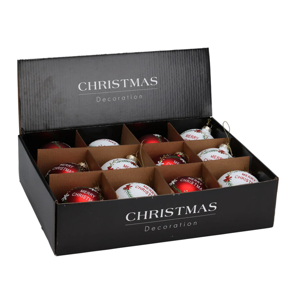 Set 12 Palline per albero di Natale in vetro Merry Christmas per decorazione natalizia