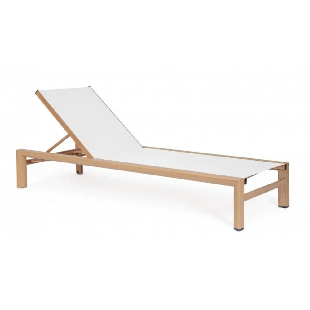 Lettino reclinabile SKIPPER NEW in alluminio color legno e textilene bianco, con ruote