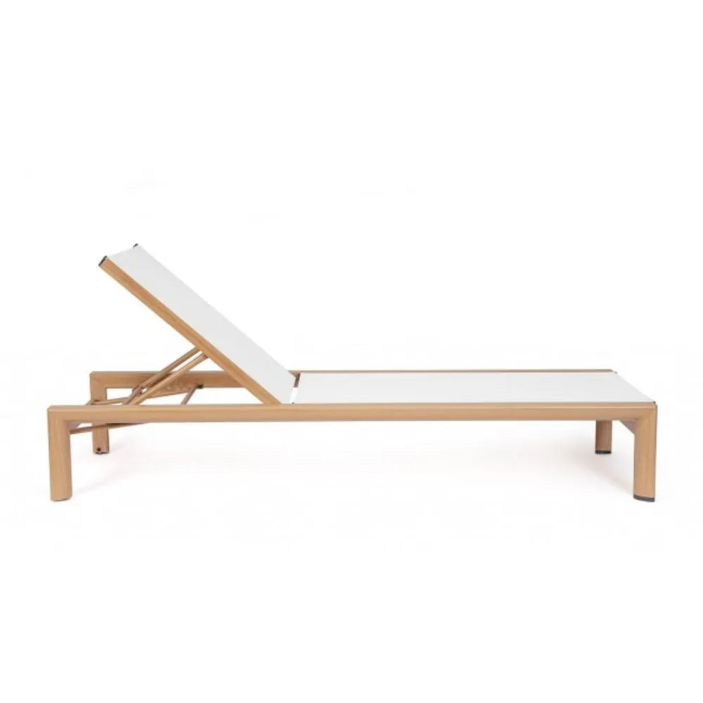 Lettino reclinabile SKIPPER NEW in alluminio color legno e textilene bianco, con ruote