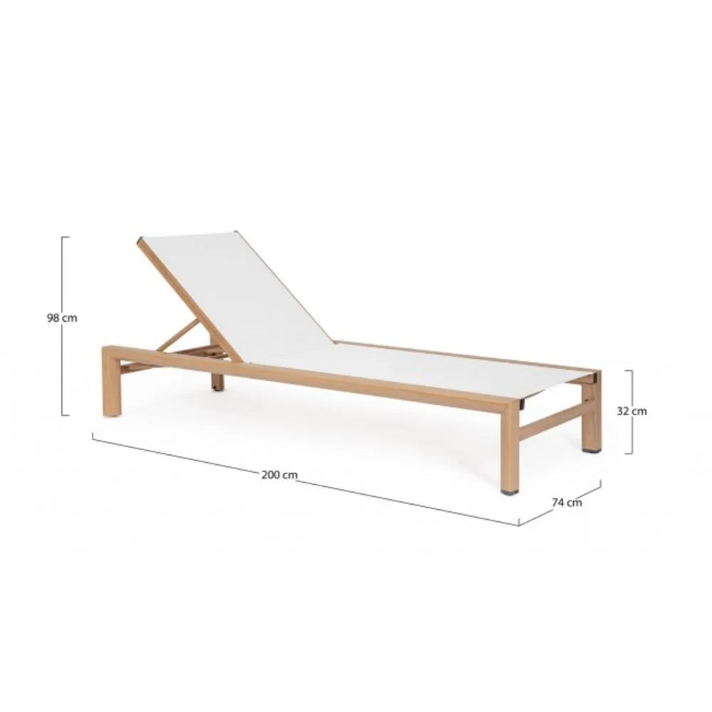 Lettino reclinabile SKIPPER NEW in alluminio color legno e textilene bianco, con ruote