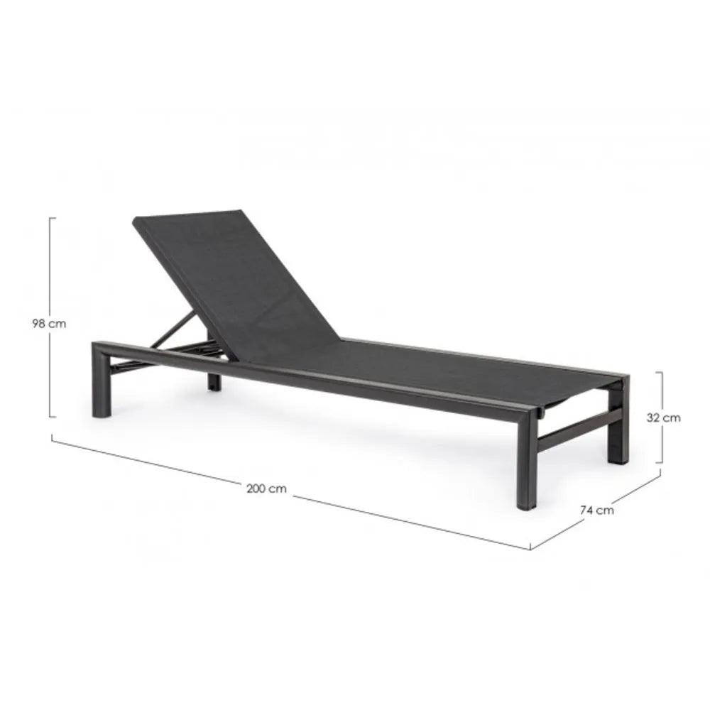 Lettino reclinabile SKIPPER NEW in alluminio e textilene antracite, con ruote