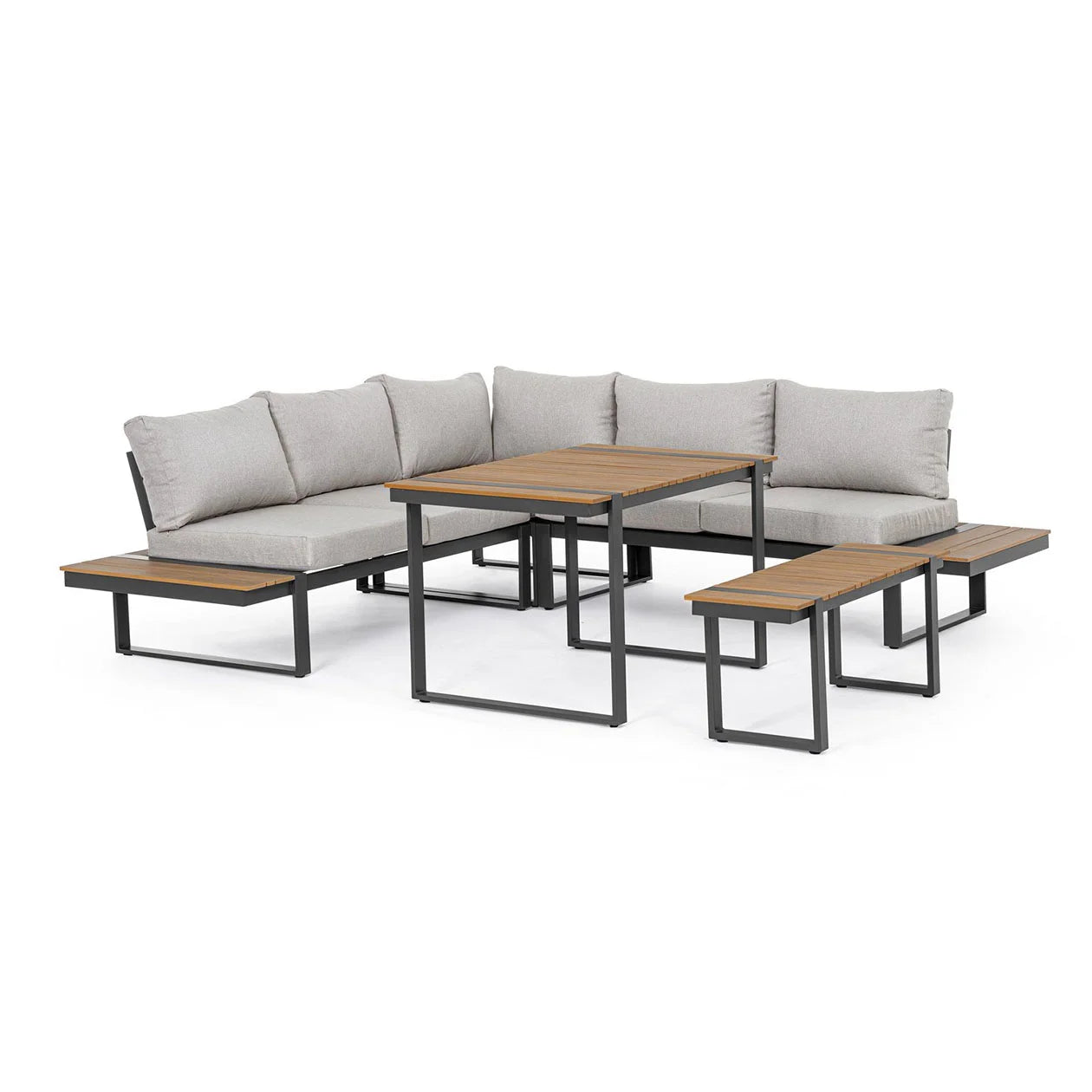 Set salotto angolare SVEN in alluminio antracite e tessuto tortora