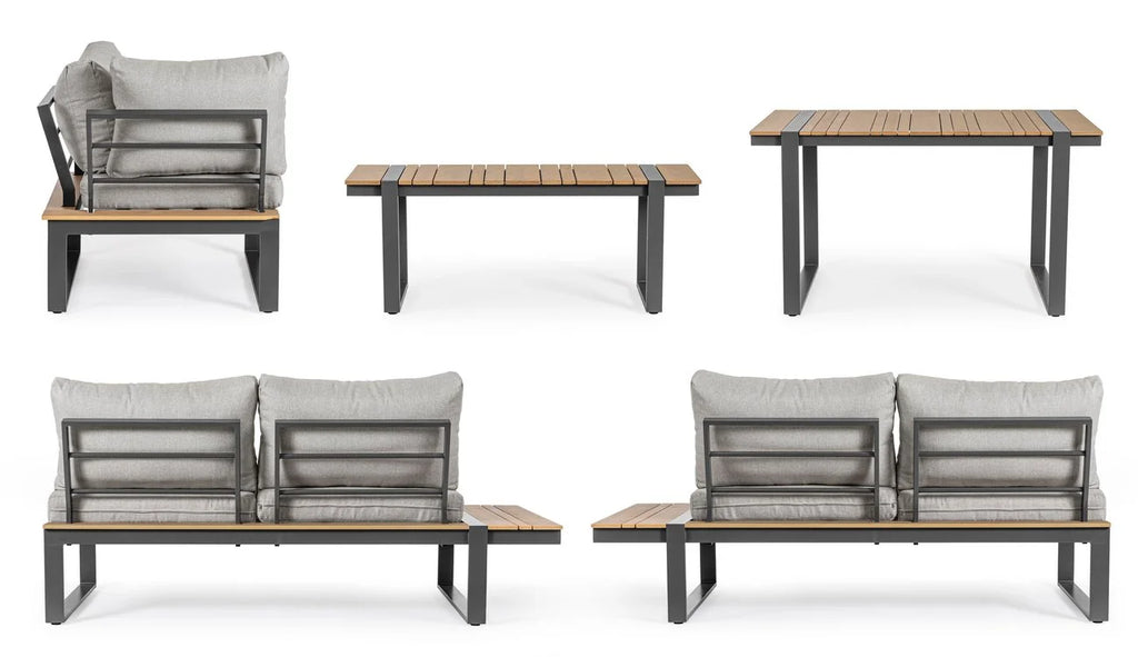 Set salotto angolare SVEN in alluminio antracite e tessuto tortora