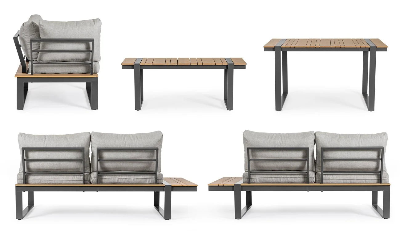 Set salotto angolare SVEN in alluminio antracite e tessuto tortora