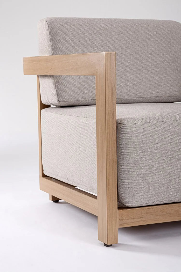 Set salotto THESEUS con 1 divano, 2 poltrone e 1 tavolino in alluminio effetto legno