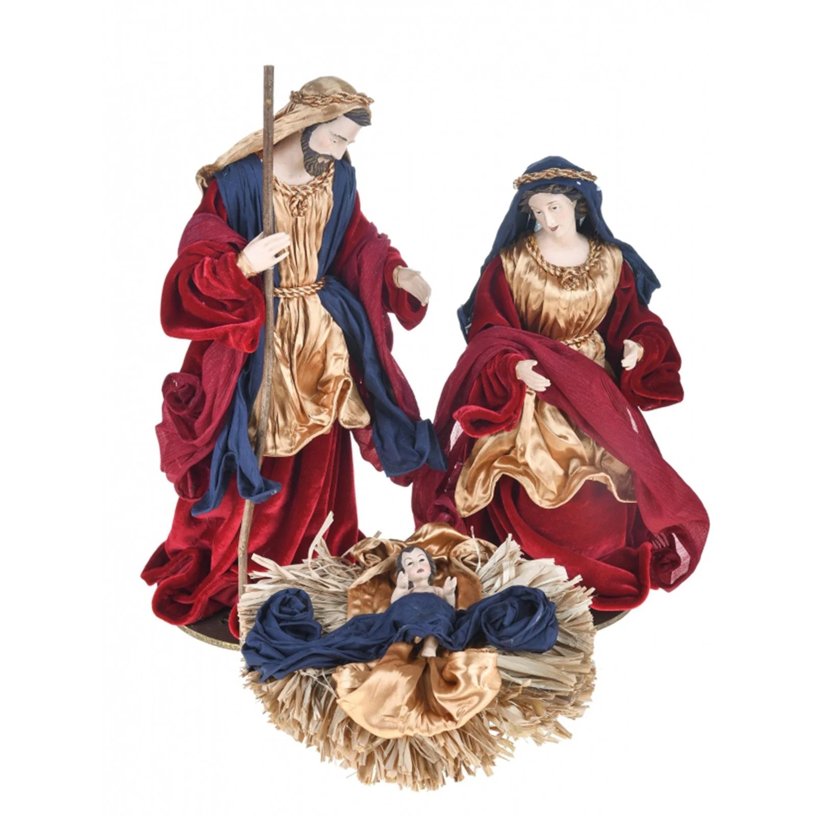 Natività completa  in tessuto BETLEMME set da 3 statue  h 36 cm blu/bordeaux