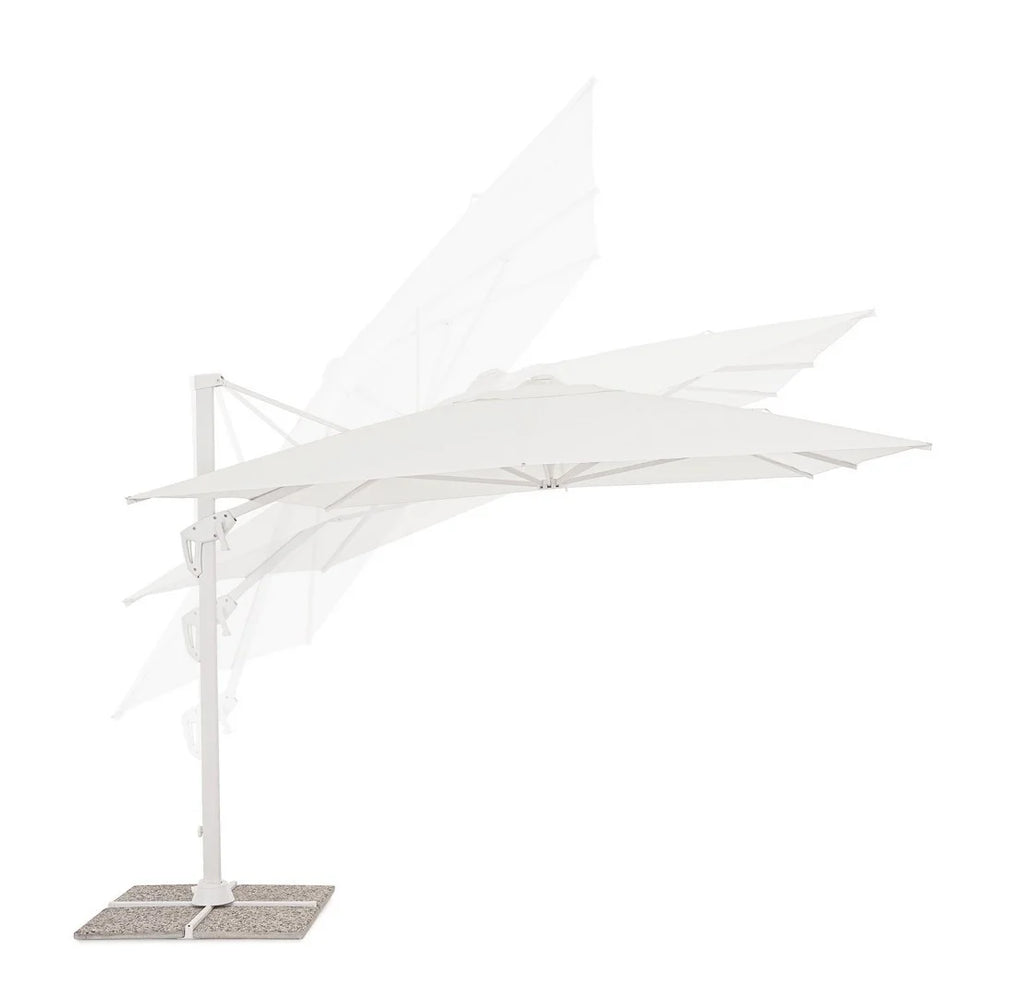Ombrellone a sospensione VEGA con palo in alluminio e telo bianco 3×3