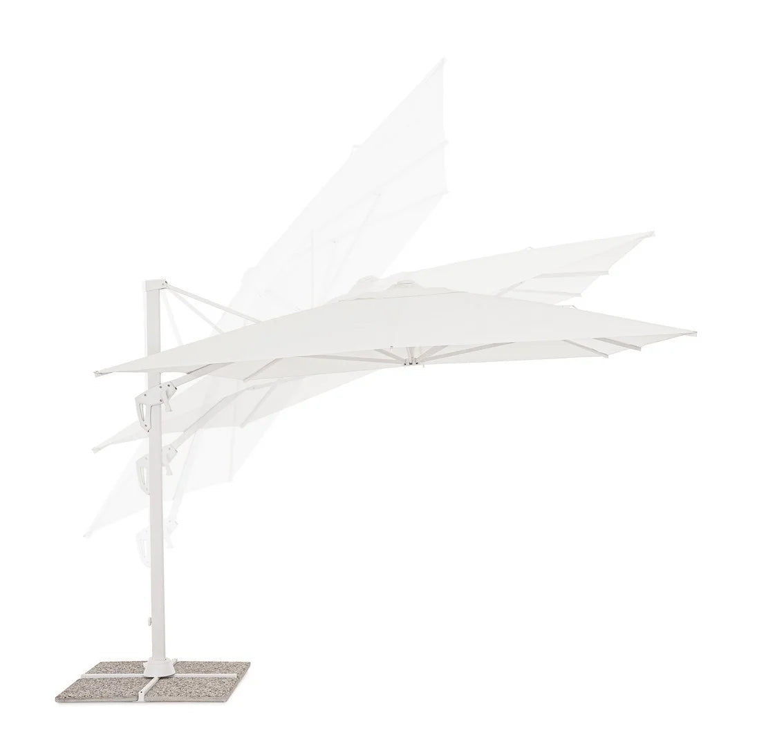 Ombrellone a sospensione VEGA con palo in alluminio e telo bianco 3×3