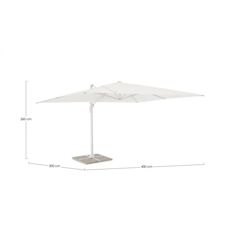 Ombrellone a sospensione VEGA con palo in alluminio e telo bianco 3×3