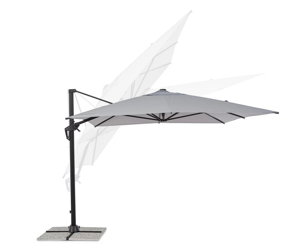 Ombrellone a sospensione VEGA con palo in alluminio e telo grigio 3×3