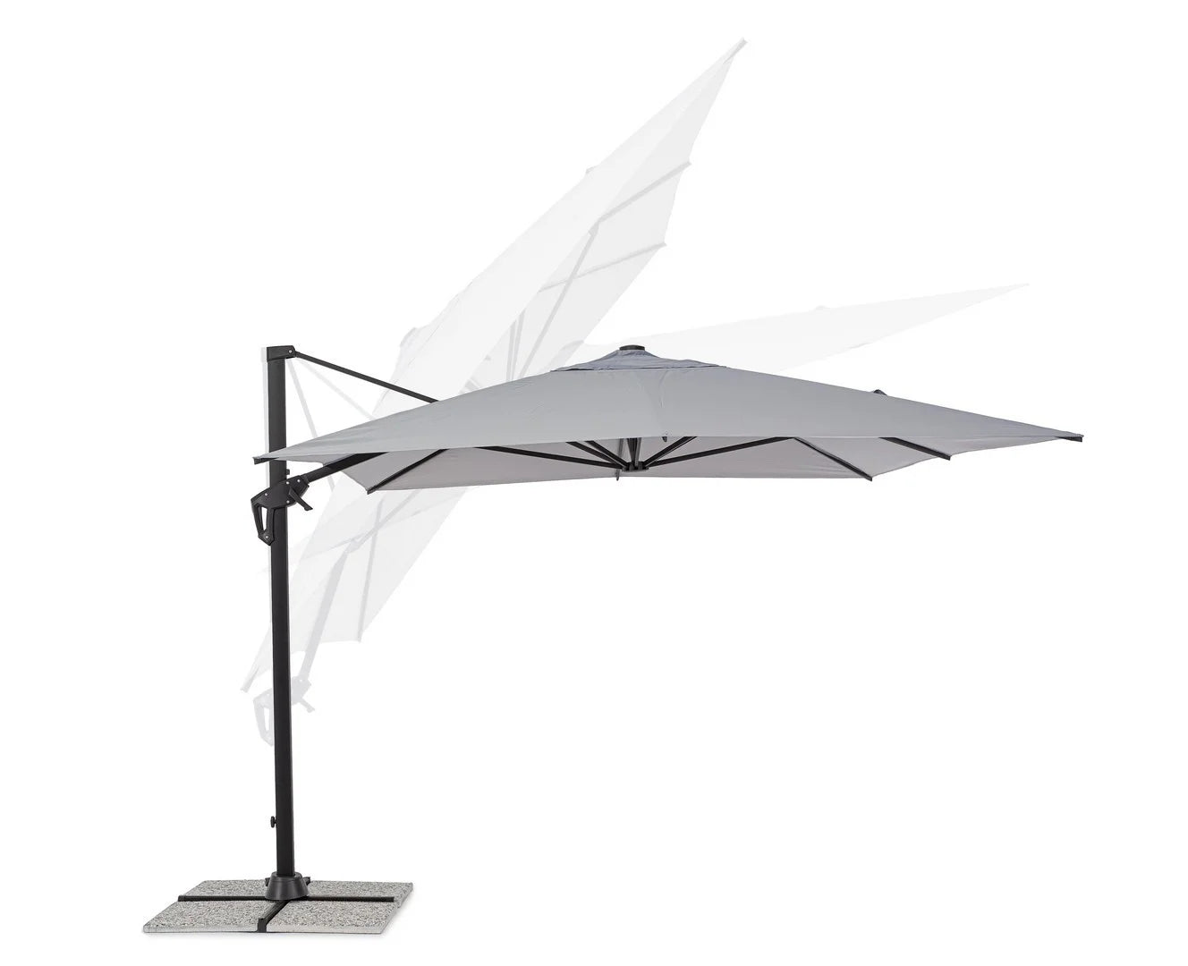 Ombrellone a sospensione VEGA con palo in alluminio e telo grigio 3×3