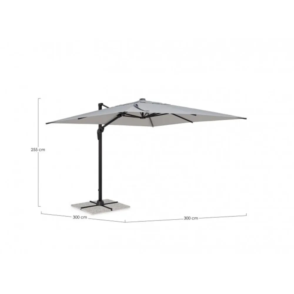 Ombrellone a sospensione VEGA con palo in alluminio e telo grigio 3×3