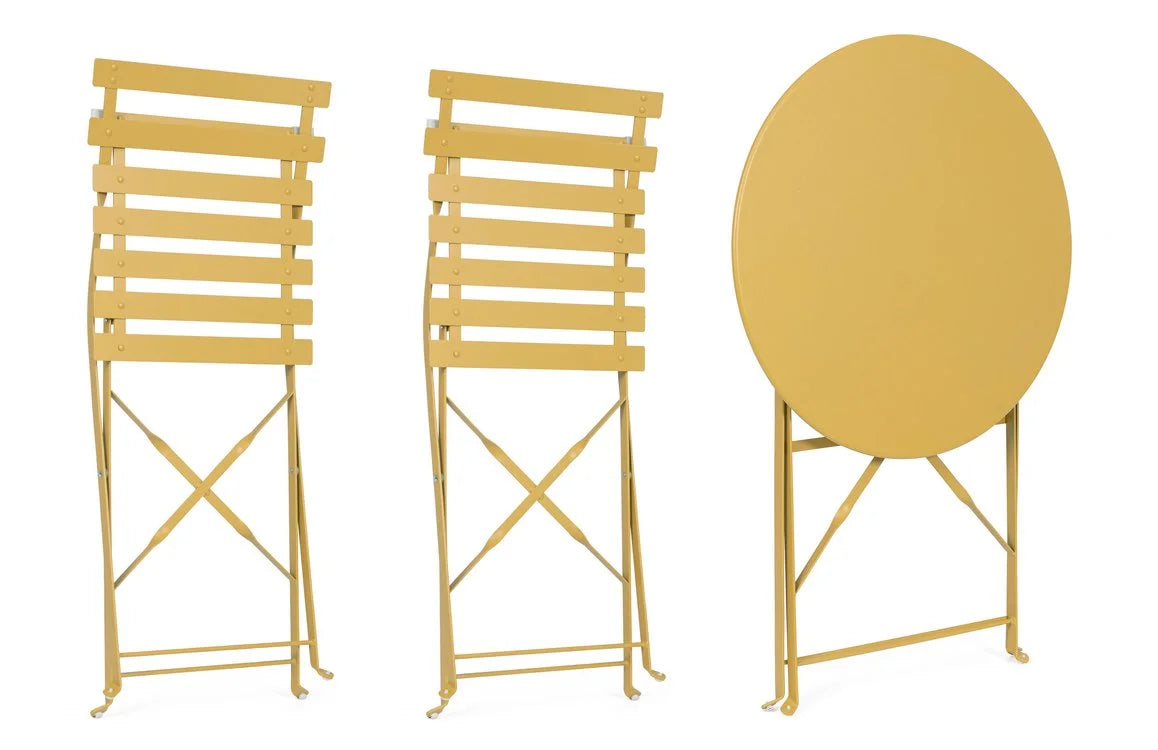 Set bistrot WISSANT con tavolo e 2 sedie in acciaio Giallo ocra