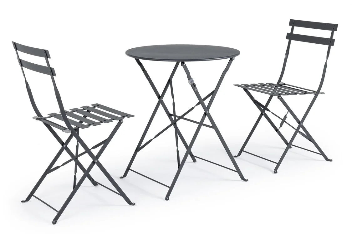 Set bistrot WISSANT con tavolo e 2 sedie in acciaio Antracite