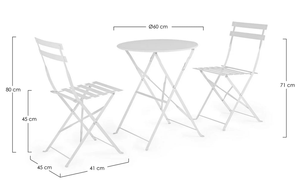 Set bistrot WISSANT con tavolo e 2 sedie in acciaio Bianco