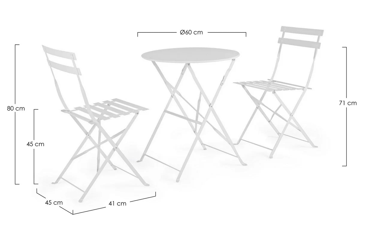 Set bistrot WISSANT con tavolo e 2 sedie in acciaio Bianco