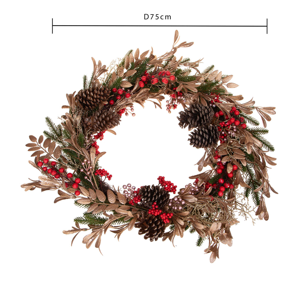 CORONA 75 CM C/BACCHE E PINO