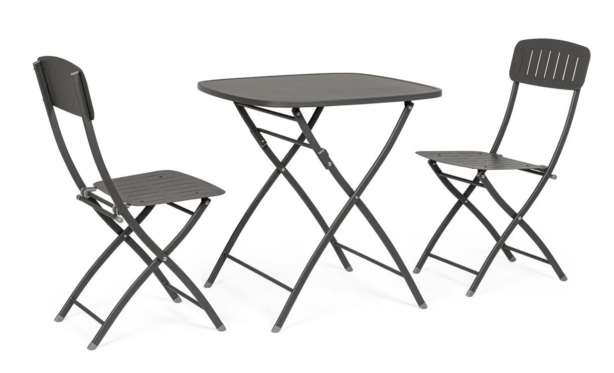 Set bistrot YVONNE con tavolo e 2 sedie in acciaio ANTRACITE