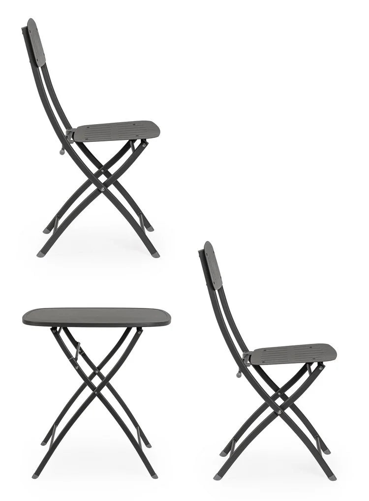 Set bistrot YVONNE con tavolo e 2 sedie in acciaio ANTRACITE