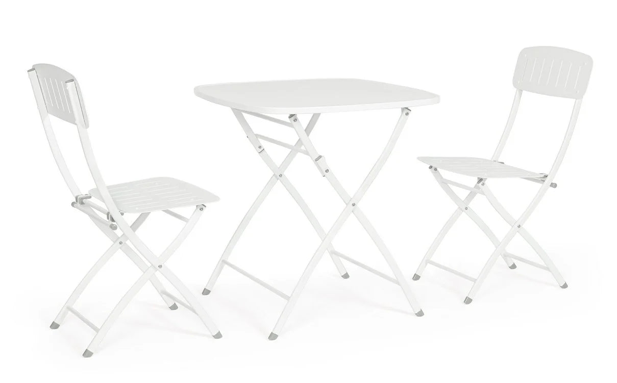 Set bistrot YVONNE con tavolo e 2 sedie in acciaio BIANCO
