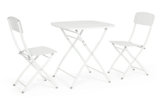 Set bistrot YVONNE con tavolo e 2 sedie in acciaio BIANCO