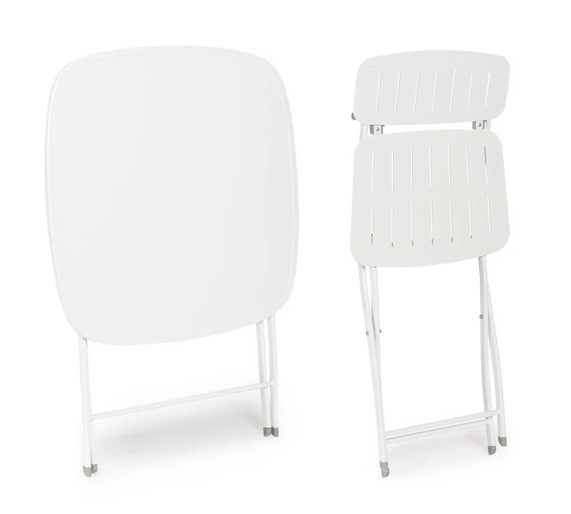 Set bistrot YVONNE con tavolo e 2 sedie in acciaio BIANCO